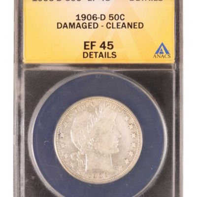 Sale Photo Thumbnail #18: 1906-D Barber Half Dollar EF45 Details ANACS