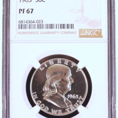 Sale Photo Thumbnail #220: 1963 Franklin Half Dollar PF67 NGC
