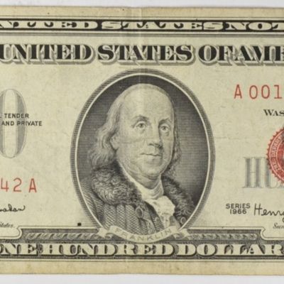 Sale Photo Thumbnail #306: 1966 $100 Red Seal Note