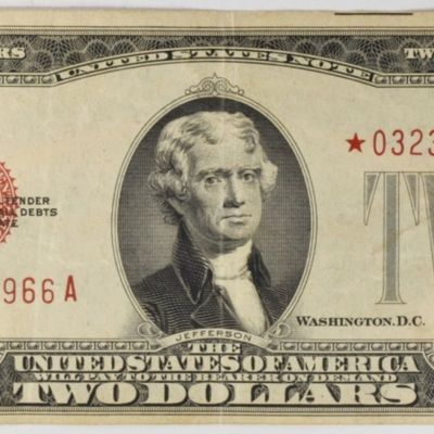 Sale Photo Thumbnail #305: 1928F $2 Red Seal Star Note SN 03235966A