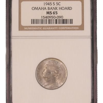 Sale Photo Thumbnail #6: 1945-S Jefferson Nickel MS65 NGC Omaha Bank Hoard