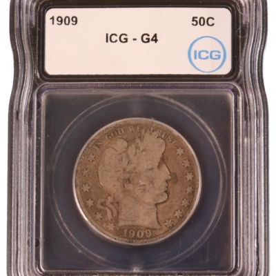 Sale Photo Thumbnail #217: 1909 Barber Half Dollar G4 ICG