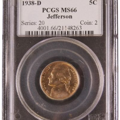 Sale Photo Thumbnail #204: 1938-D Jefferson Nickel MS66 PCGS