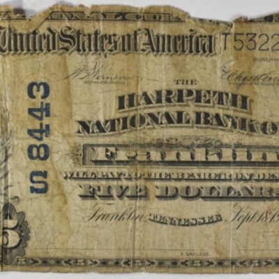 Sale Photo Thumbnail #104: 1906  $5 Note Harpeth National Bank Franklin, TN