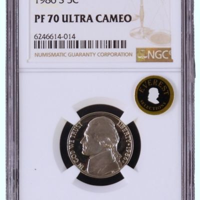 Sale Photo Thumbnail #206: 1986-S Jefferson Nickel PF70 Ultra Cameo NGC