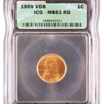 Sale Photo Thumbnail #202: 1909 VDB Lincoln Cent MS63 RD ICG