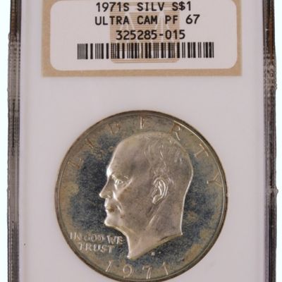 Sale Photo Thumbnail #71: 1971-S Silver Ike Dollar PF67 Ultra Cameo NGC