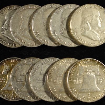Sale Photo Thumbnail #128: (10) 90% SILVER FRANKLIN HALF DOLLARS