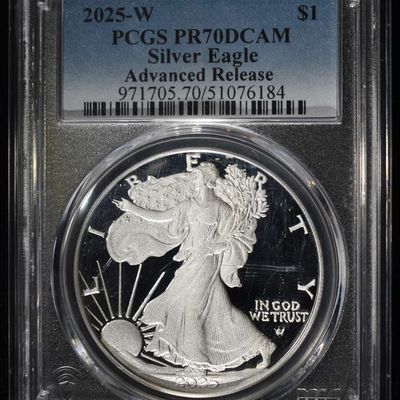 Sale Photo Thumbnail #255: 2025-W AMERICAN SILVER EAGLE PCGS PR70 DCAM AR