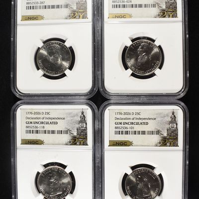 Sale Photo Thumbnail #186: (4) GRADED DEC OF INDEPENDENCE 25C NGC GEM UNC