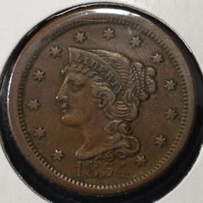 Sale Photo Thumbnail #146: 1854 BRAIDED LARGE HAIR CENT