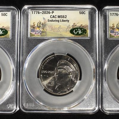 Sale Photo Thumbnail #375: (3) 1776-2026-P ENDURING LIBERTY HALVES CAC MS-62