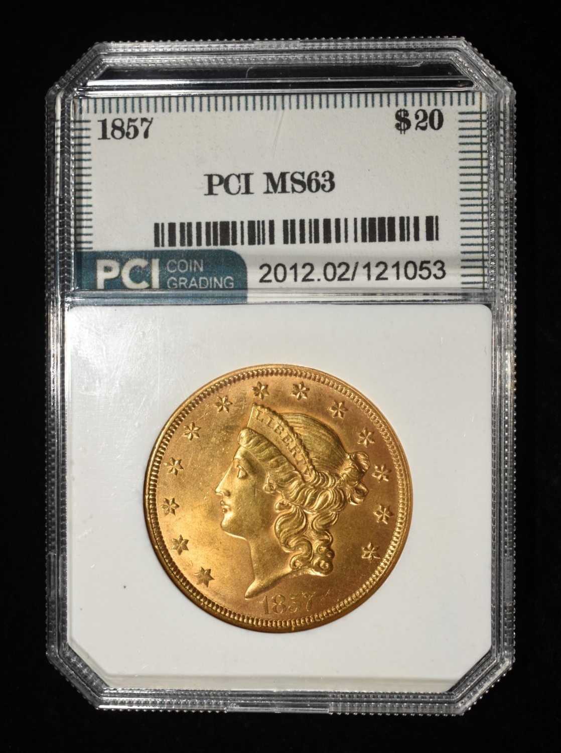 Sale Photo Thumbnail #450: 1857 $20 LIBERTY GOLD PCI CH BU