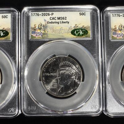 Sale Photo Thumbnail #63: (3) 1776-2026-P ENDURING LIBERTY 50C CAC MS-62