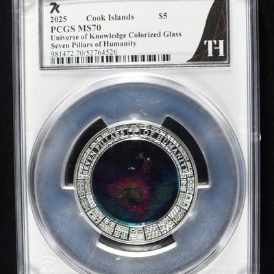 Sale Photo Thumbnail #407: 2025 COOK IS. COLORIZED GLASS & SILVER PCGS MS70