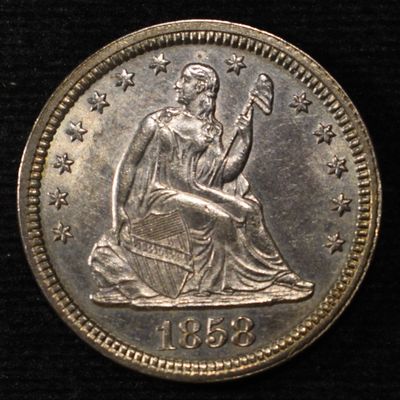 Sale Photo Thumbnail #177: 1858 SEATED LIBERTY QUARTER CH/GEM BU