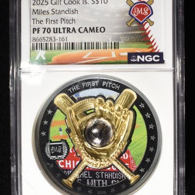 Sale Photo Thumbnail #23: 2025 GILT COOK ISLANDS FIRST PITCH NGC PF70 UCAM