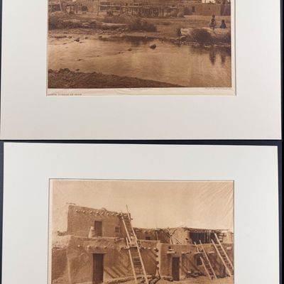 E Curtis, Folio, Japanese Tissue in Overmat - Pair: North Pueblo at Taos & Jemez Architecture