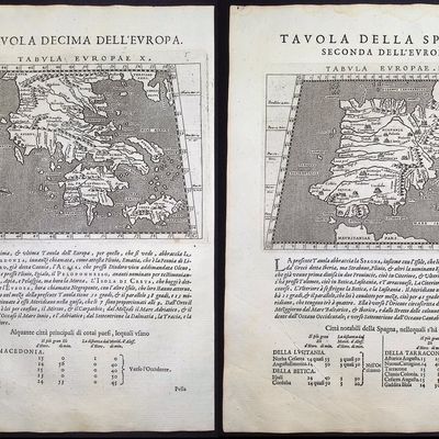 Cernoti & Magini's Ptolemy, pub. 1597 - 5 Maps of Europe (Greece, Crete, France, Spain, Portugal