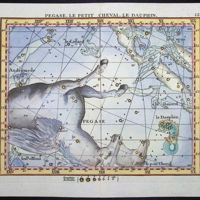 Flamsteed - Constellation or Celestial Chart of Pegasus, Horse, Dolphin