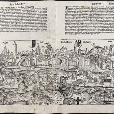 Schedel, pub. 1493 - View of Cities of the Holy Roman Empire (Germany, Austria) / Electors and Duchies of Germany