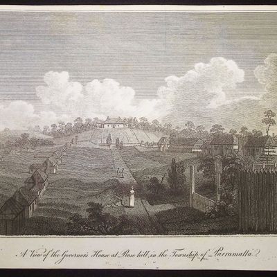 Collins - Australia (New Holland): A View of the Governor's House at Rose Hill, in the Township of Parramatta