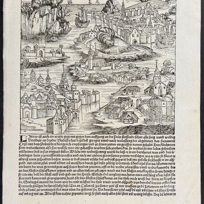Schedel, pub. 1493 - View of Lithuania (Littaw) / Verso: View of Prussia (Don Prewffen)