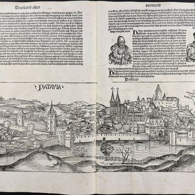 Schedel, pub. 1493 - View of Passau (Passau), Germany / Verso: Relgious & Historic Figures