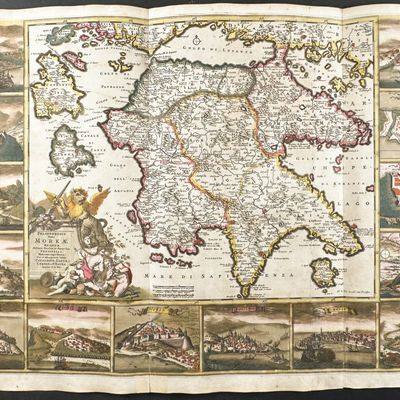 De Wit - Map of the Peloponnese Peninsula (Morea), Greece, with City Views