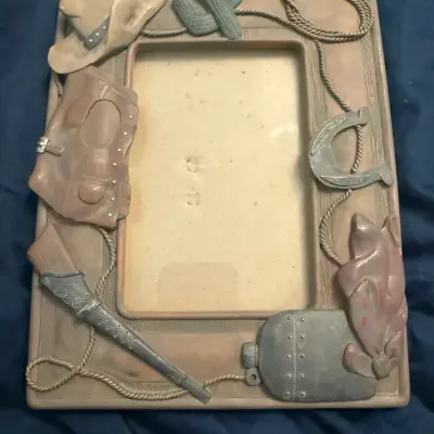 Western Cowboy 3D Picture Frame Hat Cactus Horseshoe Saddle Boot Rustic Decor
