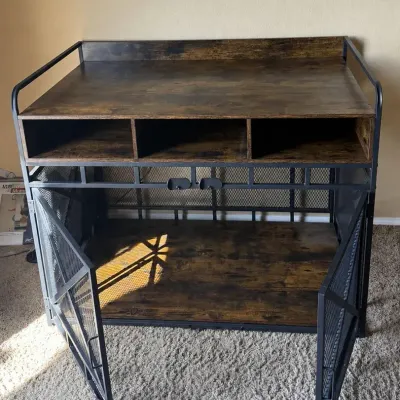 Industrial Double-Door Dog Crate Furniture with Storage Shelves