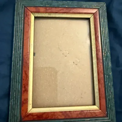 Vintage Multicolor Faux Marble Picture Frame Teal Red Gold Tone Tabletop Photo Frame
