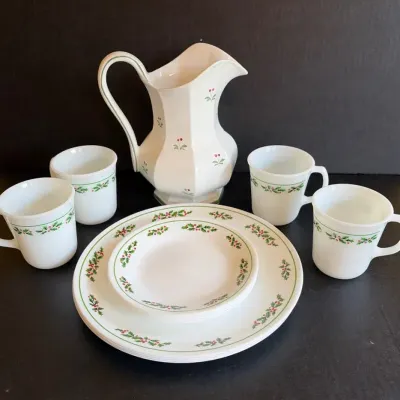 Corelle Christmas China, Lillian Vernon Pitcher And 