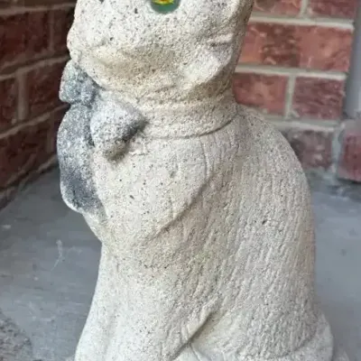 Concrete Cat Statue With Marble Eyes