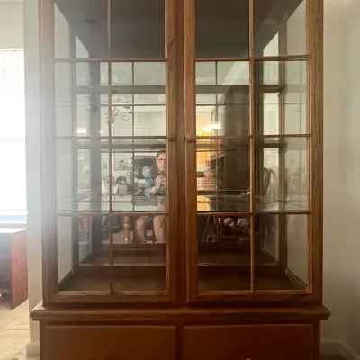 Oak Mirror Back China Cabinet 