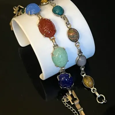 Semiprecious Stone Scarab Bracelets