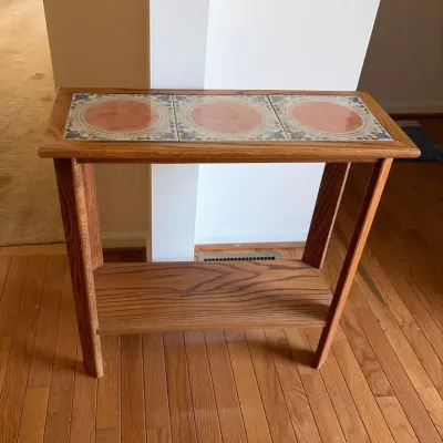 Vintage Oak Console Table With Tile Top