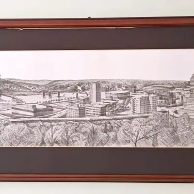 C. Mersman Pen and Ink Print of Cincinnati Skyline Numbered 161/450