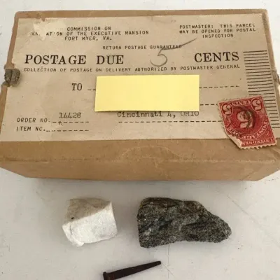 Vintage 1950 President Truman White House Renovation Souvenir Nail And Marble With Plaque 