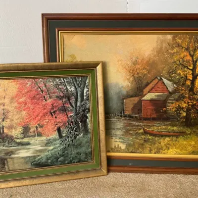 Vintage Mid Century Modern Forest Prints In Frames