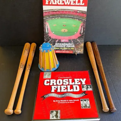Baseball Memorabilia-Crosley Field Book, Farewell Booklet Cinergy Field And Mini Louisville Slugger 