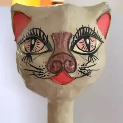Vintage Paper Mache Cat, Mexico With Souvenir Maracas