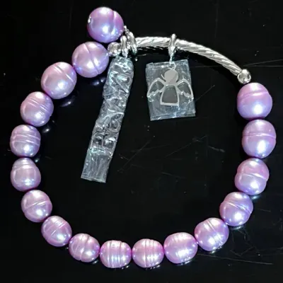 Honora Purple Cultured Freshwater Ringed Pearl Inspirational Charm Bracelet 