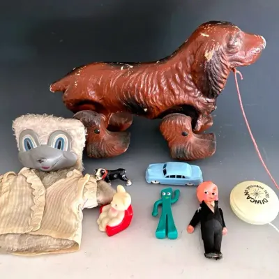 Antique And Vintage Toys With Celluloid Kewpie, 1950’s Teddy Snow Puppet, +