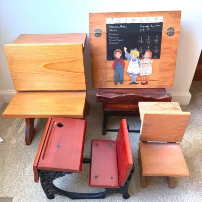 Four Mini Replica School Desks With Wood Lap Desk