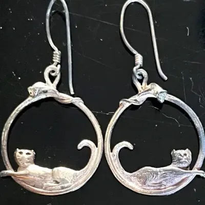 .925 Sterling Silver Cat Hoop Earrings