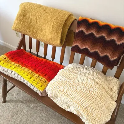 Four Vintage Hand Crocheted Afghans 