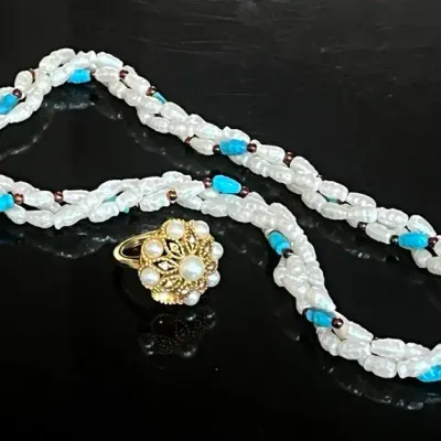 Baroque Pearl Twisted Necklace with Faux Pearl Cocktail Ring