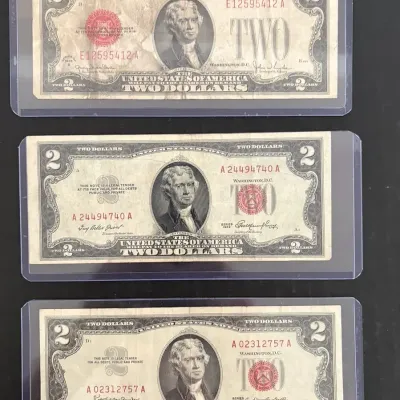1928 G Red Seal $2.00 Note, 1953 Red Seal $2.00 Note And 1963 Red Seal $2.00 Note