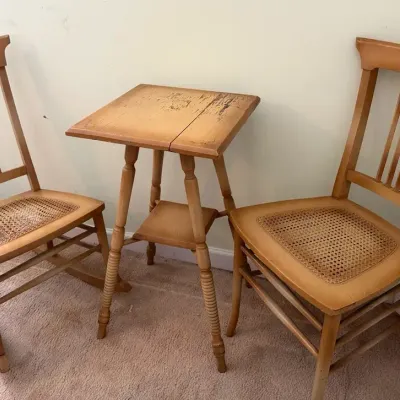 Antique Hand Painted Chair, Side Table, And Rocking Chair
